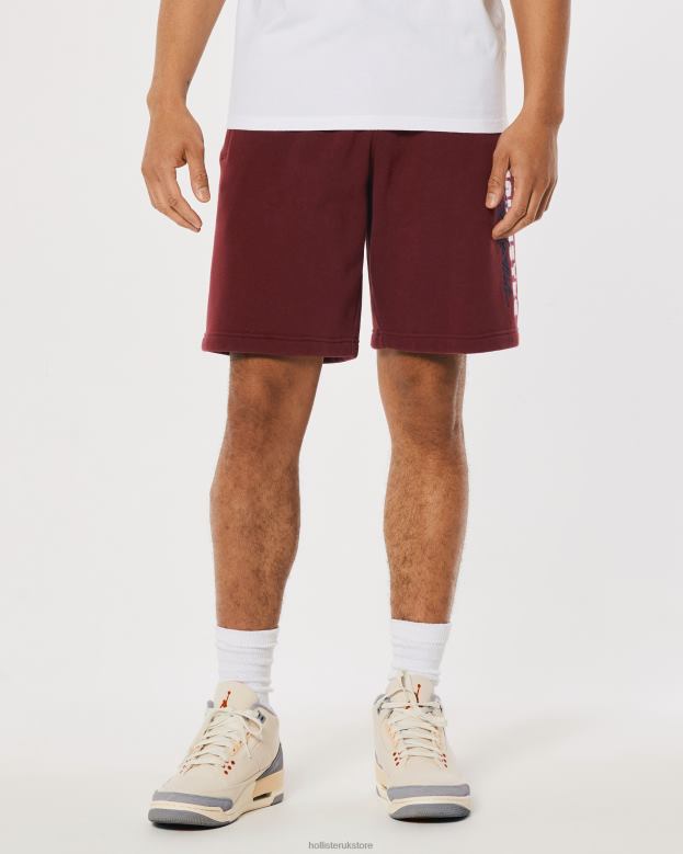 Bottoms Hollister Men Logo Graphic Fleece Shorts 9\\ 488201327 Burgundy